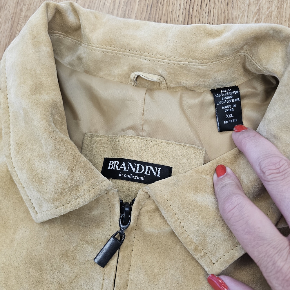 XXL Mens Suade Leather Tan Bomber Jacket Winter Fall Casual Stud Western Luxe